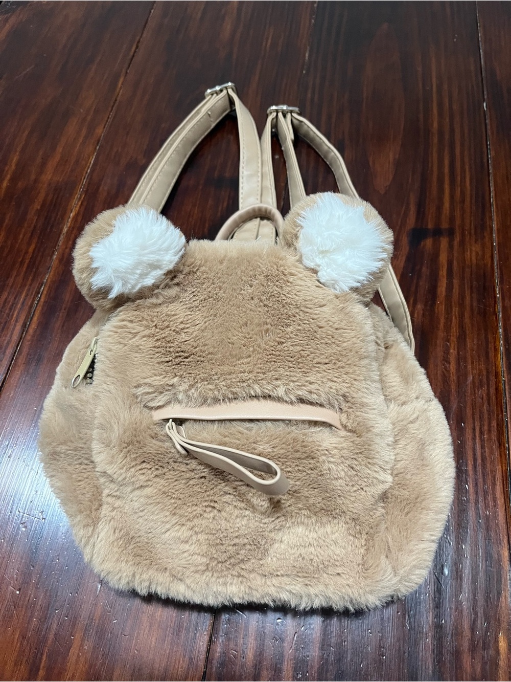 FunkyFish Beige Teddy Bear Plush Mini Backpack